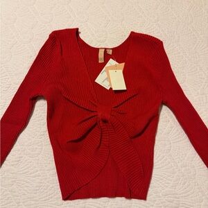 Charmed hearts Reversible Red V-Neck Sweater with cinched front